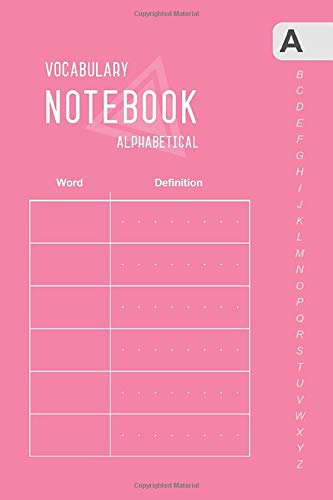 Vocabulary Notebook Alphabetical: 4x6 Mini Notebook 2 Columns with A-Z Tabs Printed | Small Word Journal | Smart Design Pink book