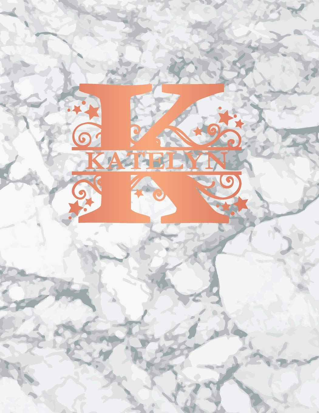 Katelyn: Personalized Sketchbook 8.5" x 11". Monogram Letter/Initial K Sketch Pad/Journal/Note Book. White Marble & Rose Gold Cover. Notebook, Journal, Doodle, Create! Books