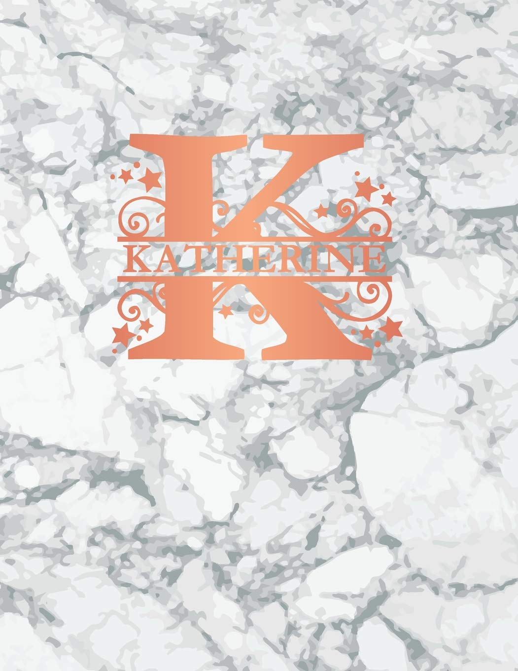 Katherine: Personalized Sketchbook 8.5" x 11". Monogram Letter/Initial K Sketch Pad/Journal/Note Book. White Marble & Rose Gold Cover. Notebook, Journal, Doodle, Create! Books