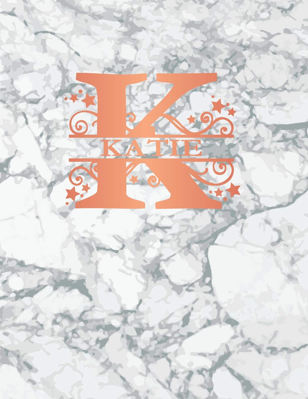 Katie: Personalized Sketchbook 8.5" x 11". Monogram Letter/Initial K Sketch Pad/Journal/Note Book. White Marble & Rose Gold Cover. Notebook, Journal, Doodle, Create! Books