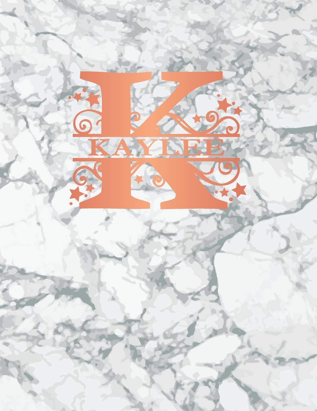 Kaylee: Personalized Sketchbook 8.5" x 11". Monogram Letter/Initial K Sketch Pad/Journal/Note Book. White Marble & Rose Gold Cover. Notebook, Journal, Doodle, Create! Books