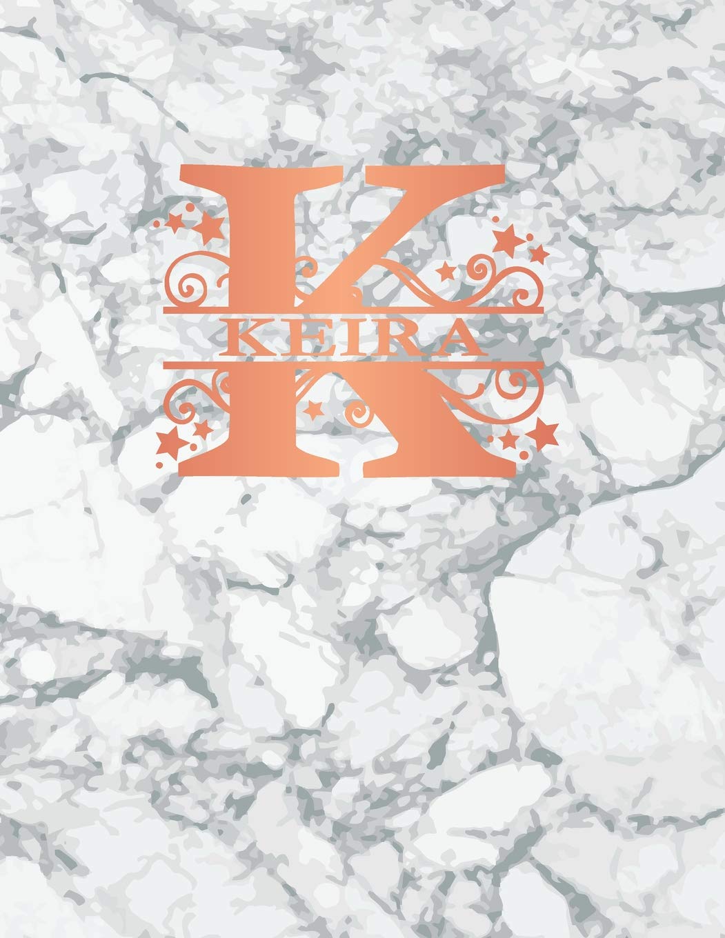 Keira: Personalized Sketchbook 8.5" x 11". Monogram Letter/Initial K Sketch Pad/Journal/Note Book. White Marble & Rose Gold Cover. Notebook, Journal, Doodle, Create! Books