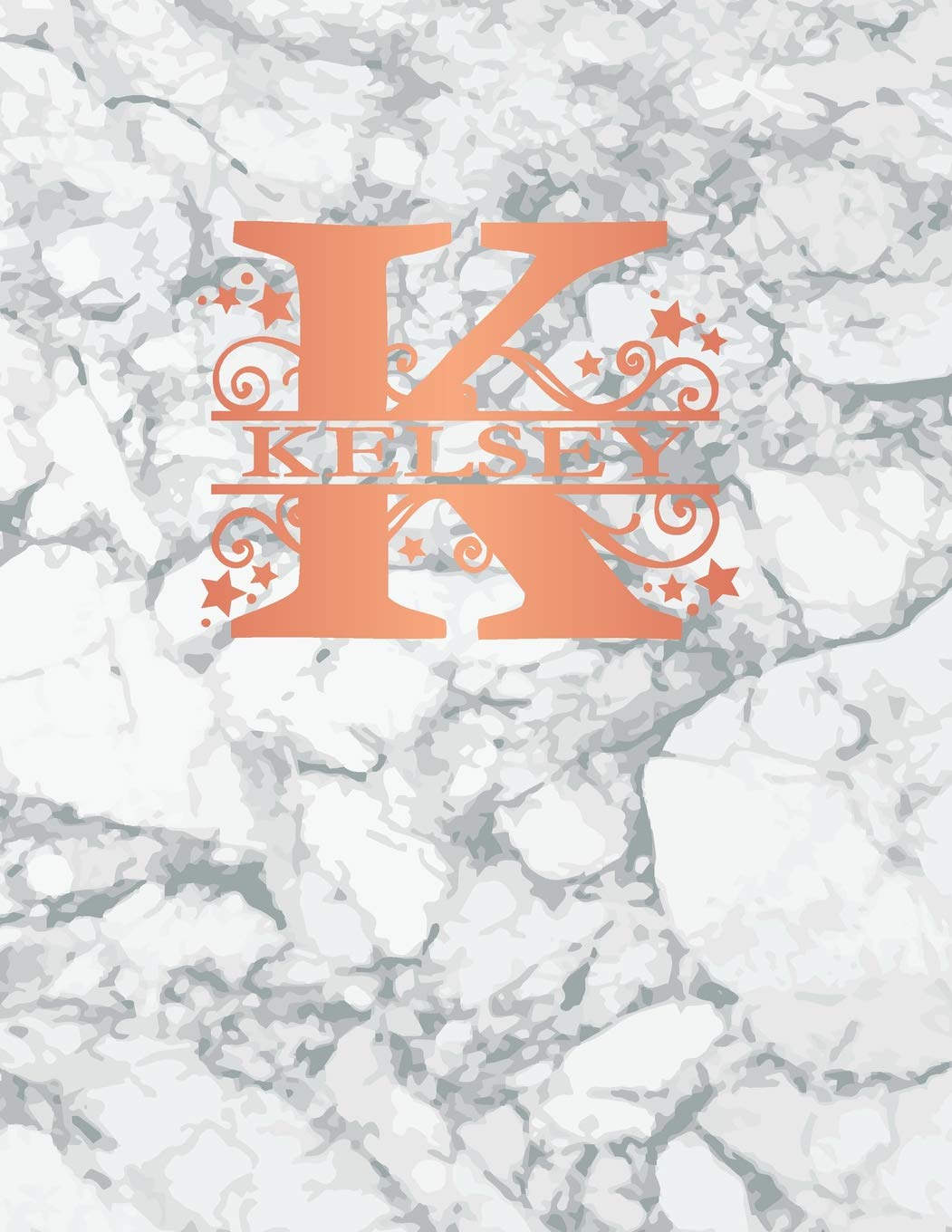 Kelsey: Personalized Sketchbook 8.5" x 11". Monogram Letter/Initial K Sketch Pad/Journal/Note Book. White Marble & Rose Gold Cover. Notebook, Journal, Doodle, Create! Books