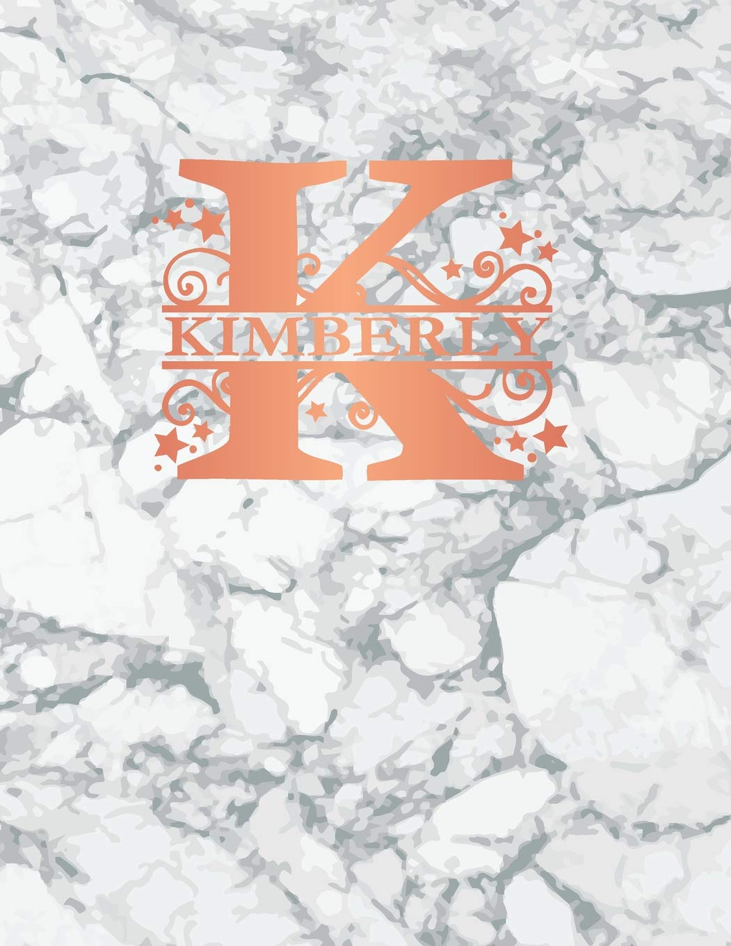 Kimberly: Personalized Sketchbook 8.5" x 11". Monogram Letter/Initial K Sketch Pad/Journal/Note Book. White Marble & Rose Gold Cover. Notebook, Journal, Doodle, Create! Books