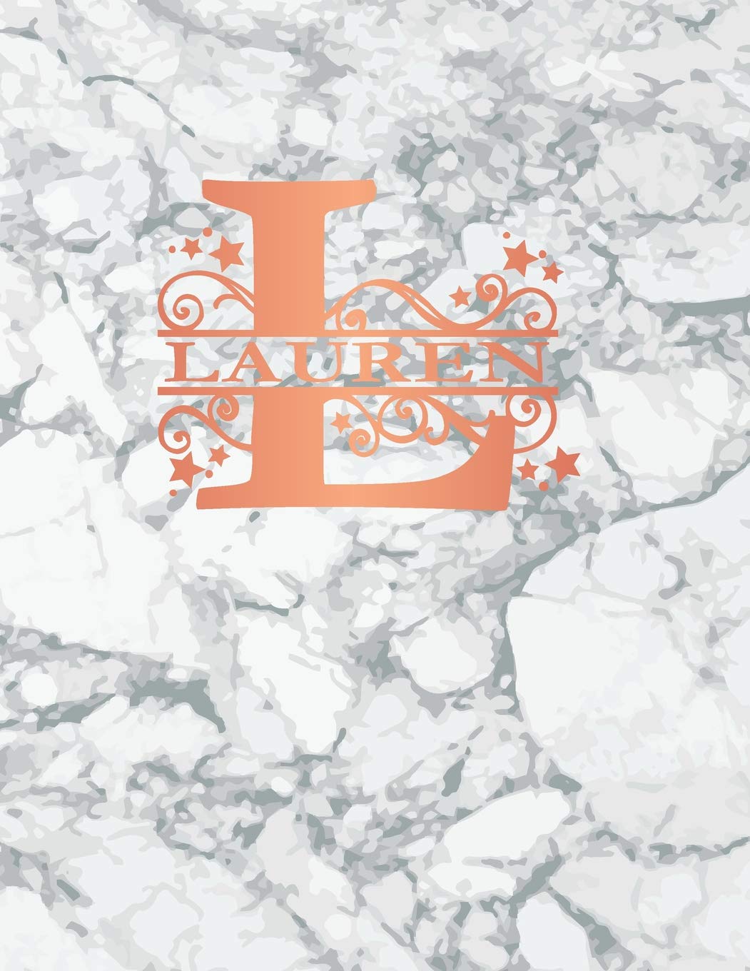 Lauren: Personalized Sketchbook 8.5" x 11". Monogram Letter/Initial L Sketch Pad/Journal/Note Book. White Marble & Rose Gold Cover. Notebook, Journal, Doodle, Create! Books