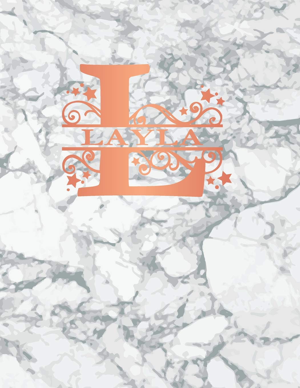 Layla: Personalized Sketchbook 8.5" x 11". Monogram Letter/Initial L Sketch Pad/Journal/Note Book. White Marble & Rose Gold Cover. Notebook, Journal, Doodle, Create! Books
