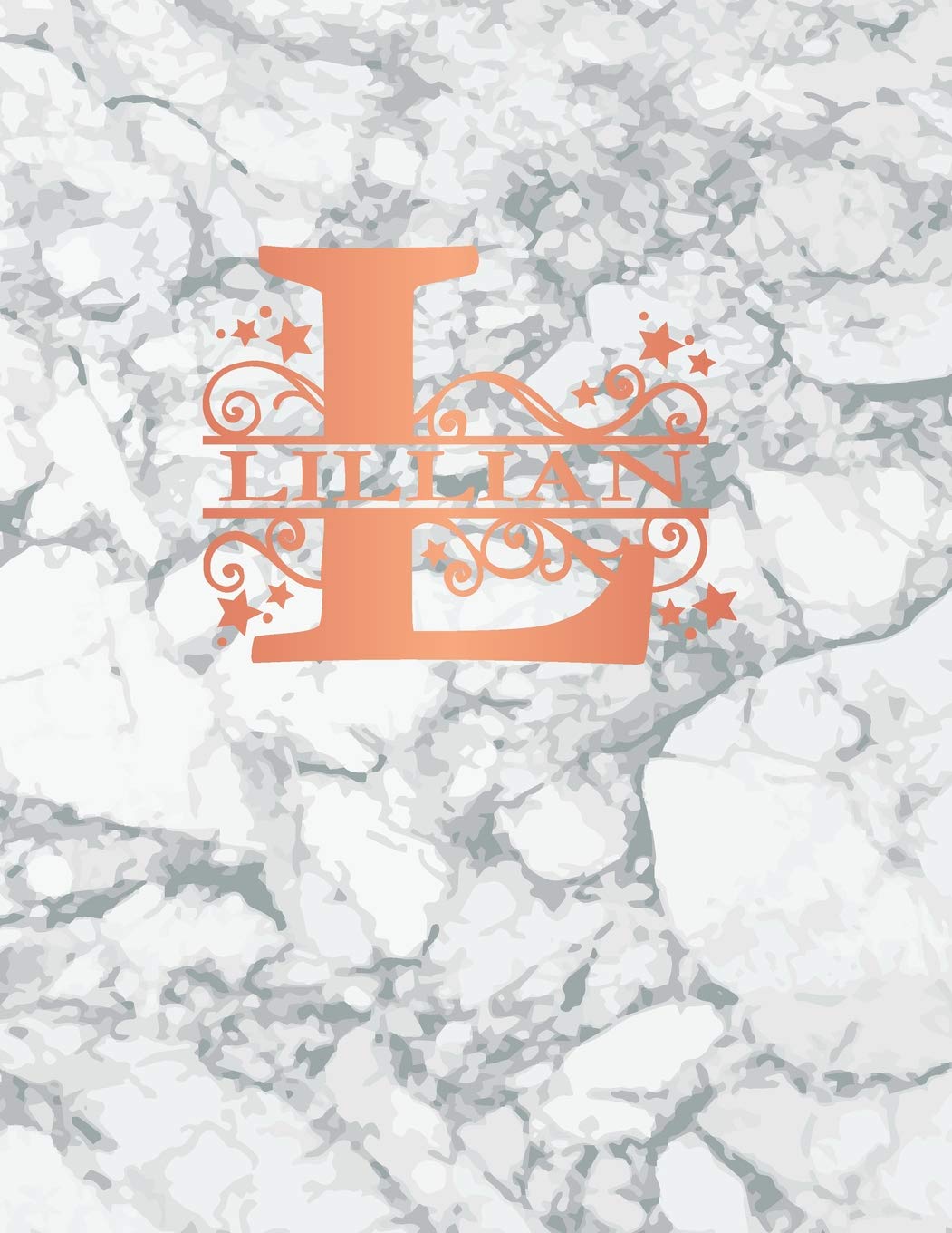 Lillian: Personalized Sketchbook 8.5" x 11". Initial L Sketch Pad. White Marble & Rose Gold Cover. Notebook, Journal, Doodle, Create! Books