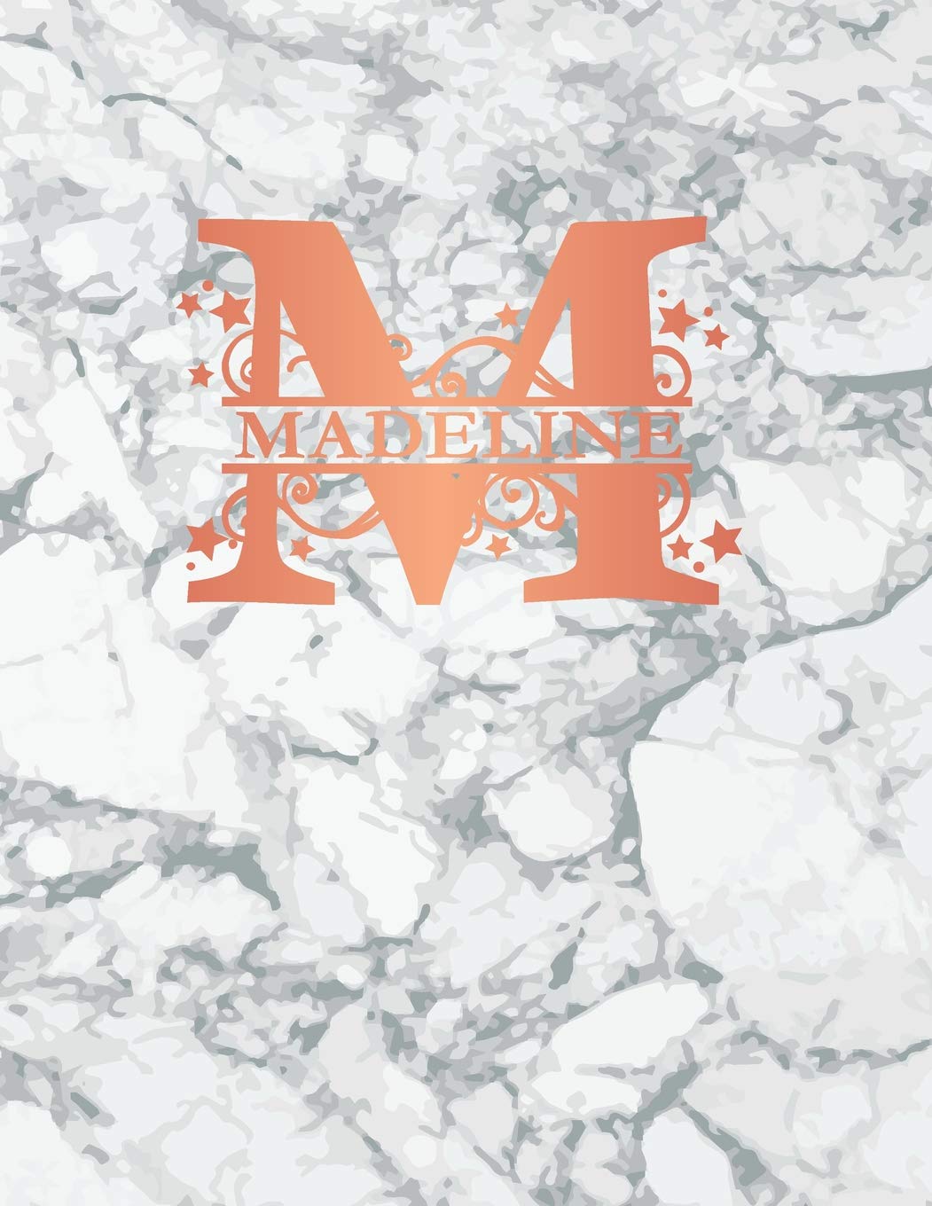 Madeline: Personalized Sketchbook 8.5" x 11". Initial M Sketch Pad. White Marble & Rose Gold Cover. Notebook, Journal, Doodle, Create! Books