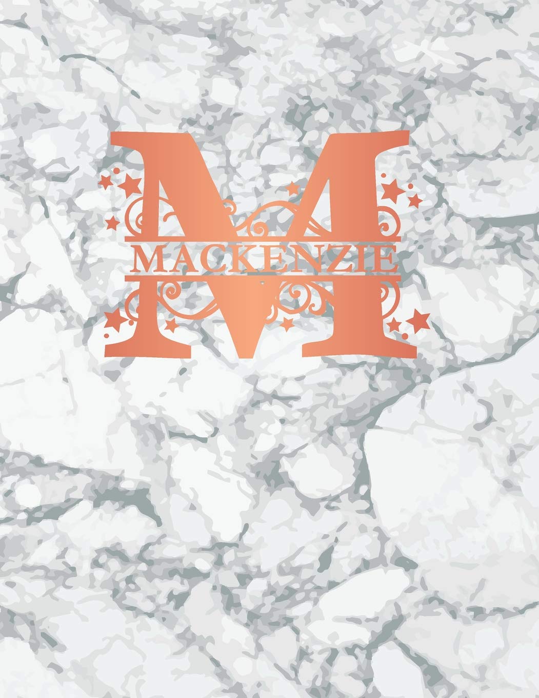 Mackenzie: Personalized Sketchbook 8.5" x 11". Initial M Sketch Pad. White Marble & Rose Gold Cover. Notebook, Journal, Doodle, Create! Books