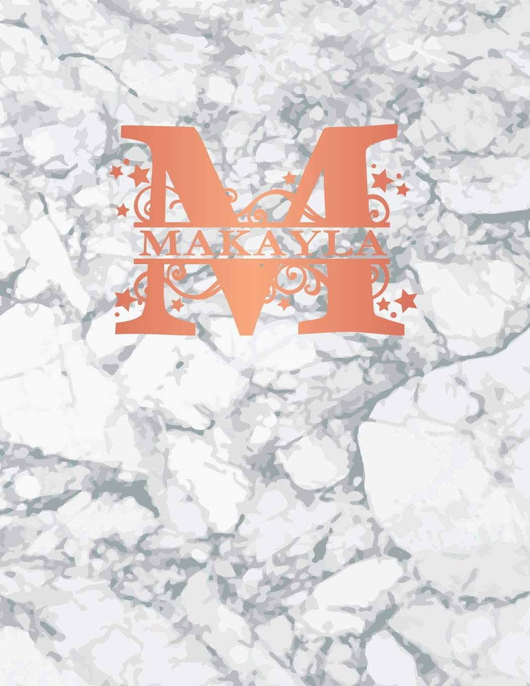 Makayla: Personalized Sketchbook 8.5" x 11". Initial M Sketch Pad. White Marble & Rose Gold Cover. Notebook, Journal, Doodle, Create! Books