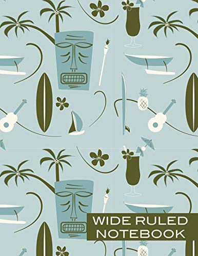 Wide Ruled Notebook: Retro Hawaiian Ruled Journal Composition, Creative Writing Blue Vintage Tiki Beach Tropical Education & Training