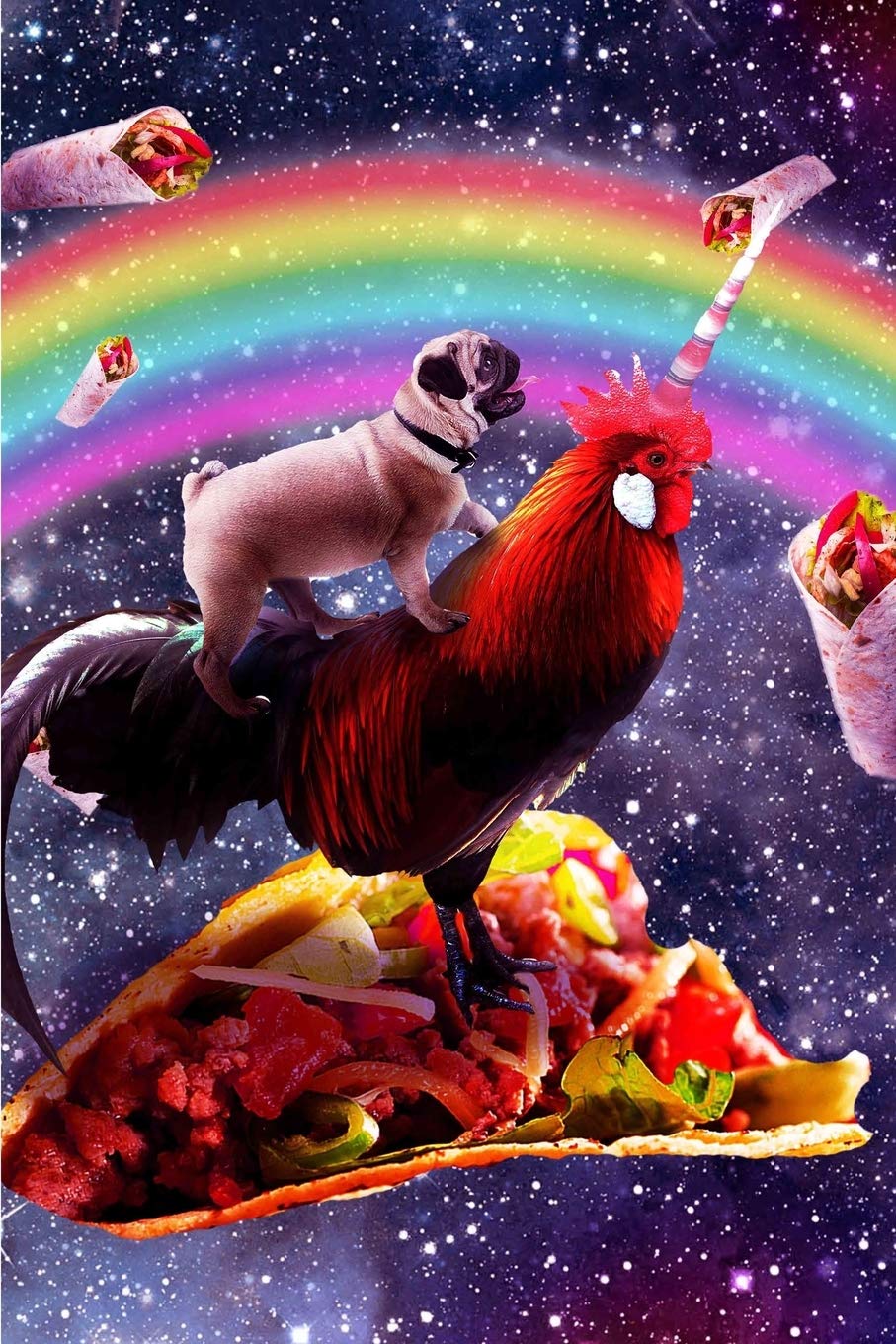 Space Pug Riding Chicken Unicorn - Taco & Burrito Daily Weekly Planner Contemporary literature