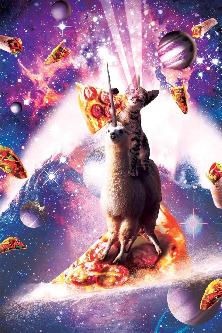 Laser Eyes Space Cat Riding On Surfing Llama Unicorn Daily Weekly Planner Contemporary literature