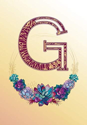 Letter G Succulent Monogram Notebook -- Creative Journal: 7x10, Cream Paper, 5mm Dot Grid, 184 Pages Business, Finance & Career