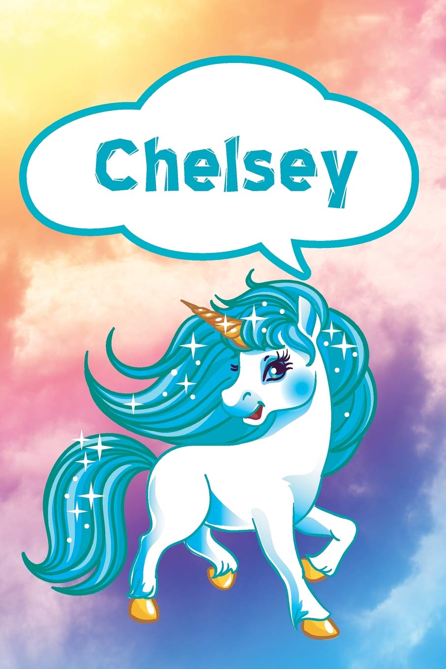 Chelsey: Personalized Unicorn Handwriting Practice Paper for Kids Notebook with Dotted Lined Sheets for K-3 Students featuring 120 lined pages 6"x9" Essays & Short Stories