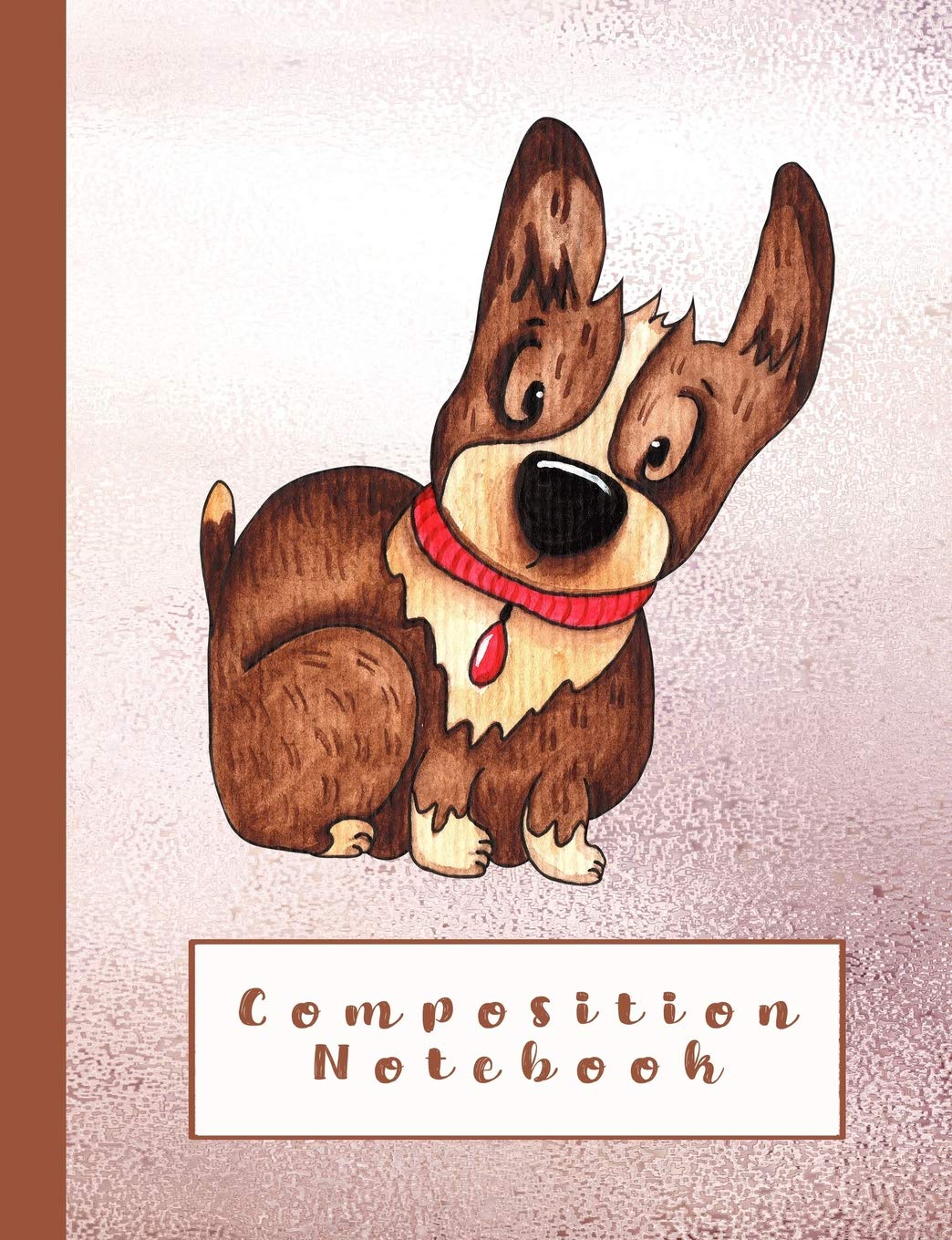 Composition notebook: Composition notebook for animal lovers - wide ruled 7.44 x 9.69" - Cute dog with red collar on glittery pink background Non-fiction