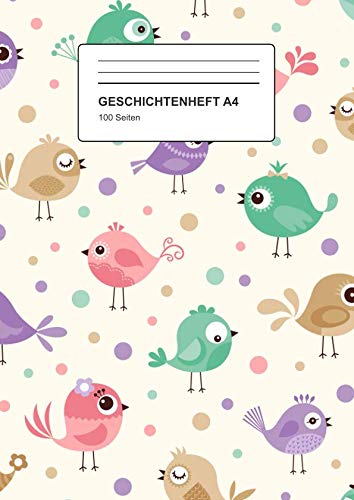 Geschichtenheft A4: Für Schule und Zuhause, 100 Seiten, Schreiben und Malen für Kinder, Soft Cover, Motiv: Vögel Learning & Reference
