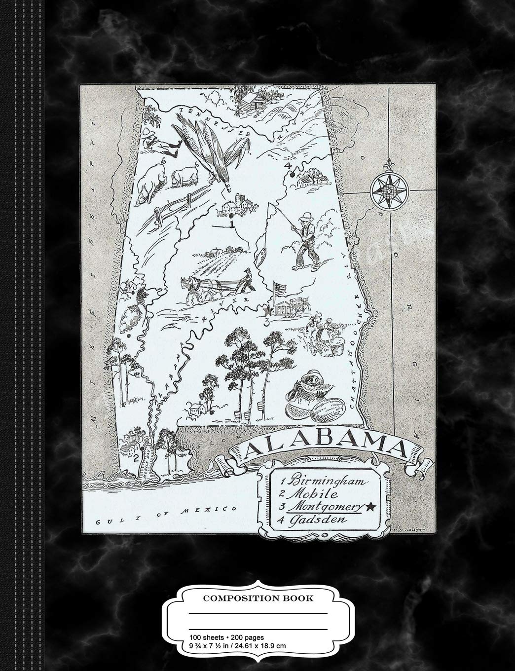 Vintage 1930's State of Alabama Map Composition Notebook: College Ruled 9¾ x 7½ 100 Sheets 200 Pages For Writing Business, Finance & Career