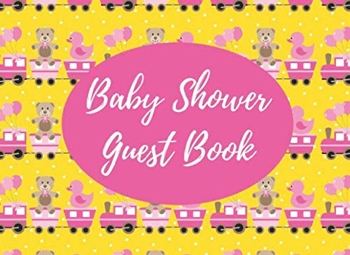 Baby Shower Guest Book: Pink Train Yellow Background pattern Parents & Children