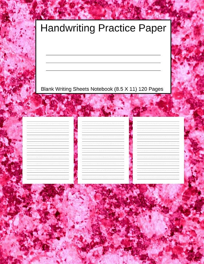 Handwriting Practice Paper Blank Writing Sheets Notebook: Pink Marble Stone Print Large 8.5 X 11 (120 Pages) Reading Aloud & Learning to Read