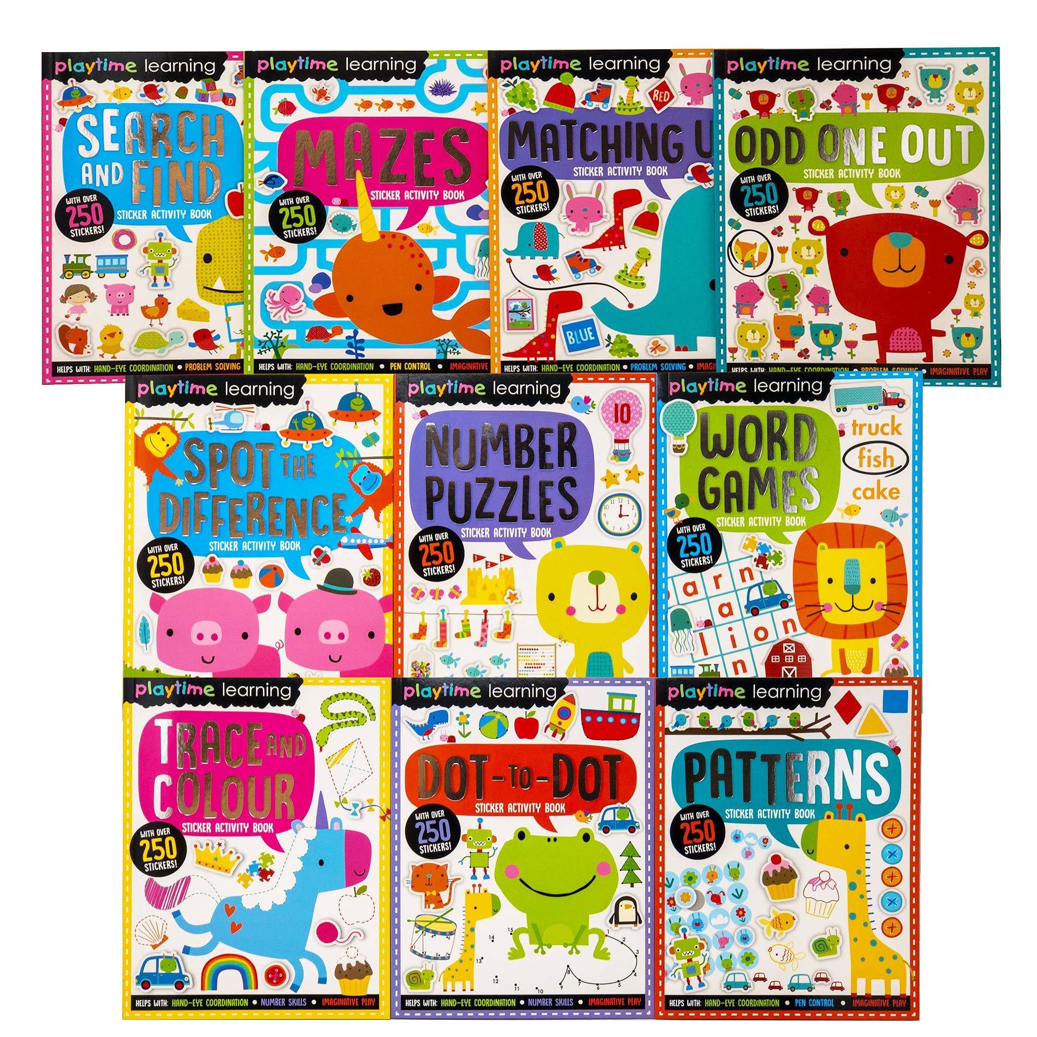 Playtime Learning Numbers Words Colours Sticker Activity 10 Books Set Non-fiction