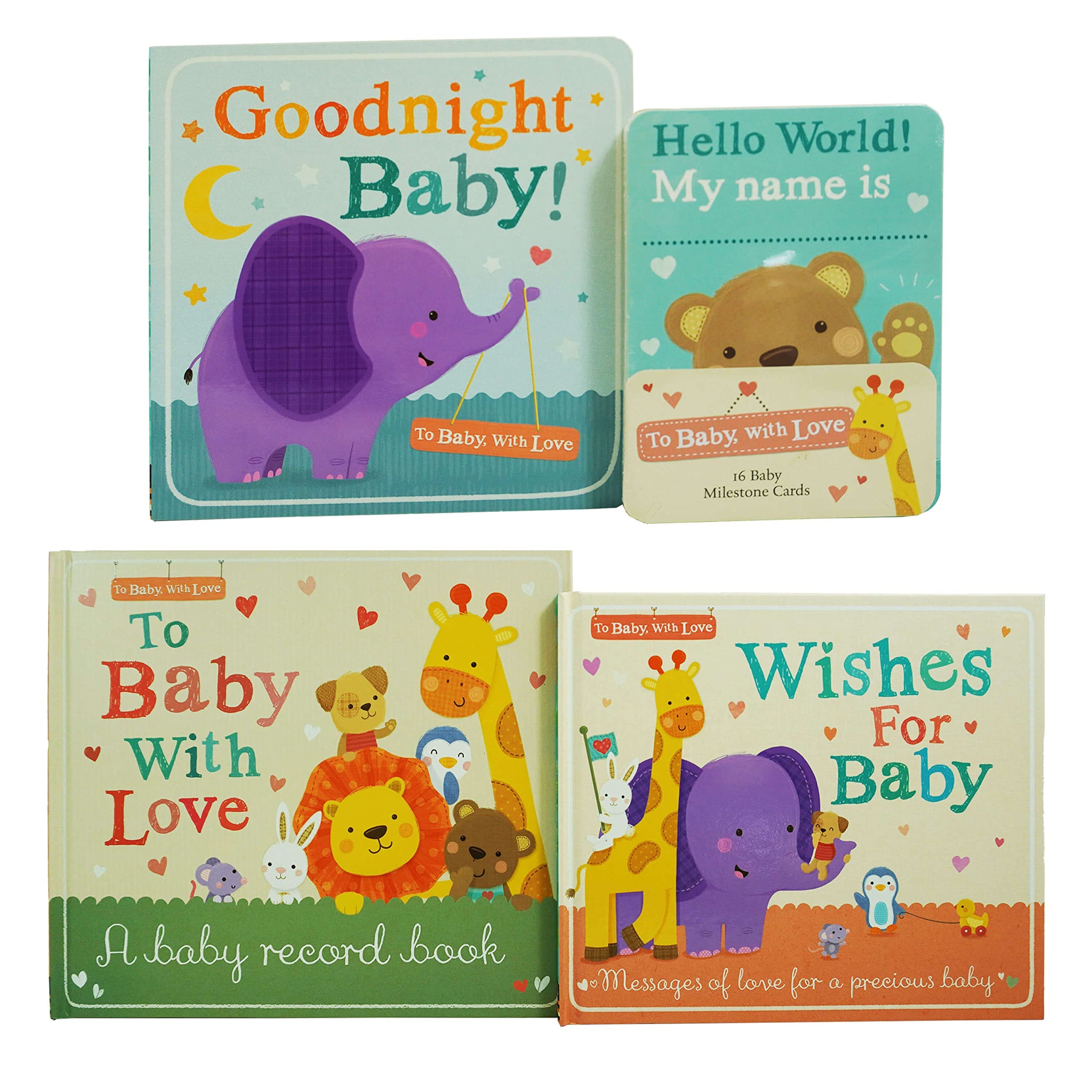 To Baby With Love Baby Gift Set 4 Books Set With 16 Milestone Cards(A baby record book, Wishes For Baby , Goodnight Baby! & 16 Milestone Cards) Children's books