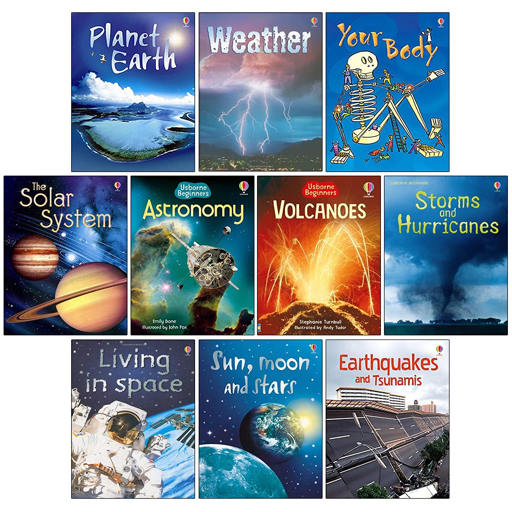 Usborne Beginners Science 10 Books Collection Set (Sun, Moon and Stars, Living in Space, Volcanoes, Solar System, Planet Earth, Earthquakes and Tsunamis & MORE!) Non-fiction