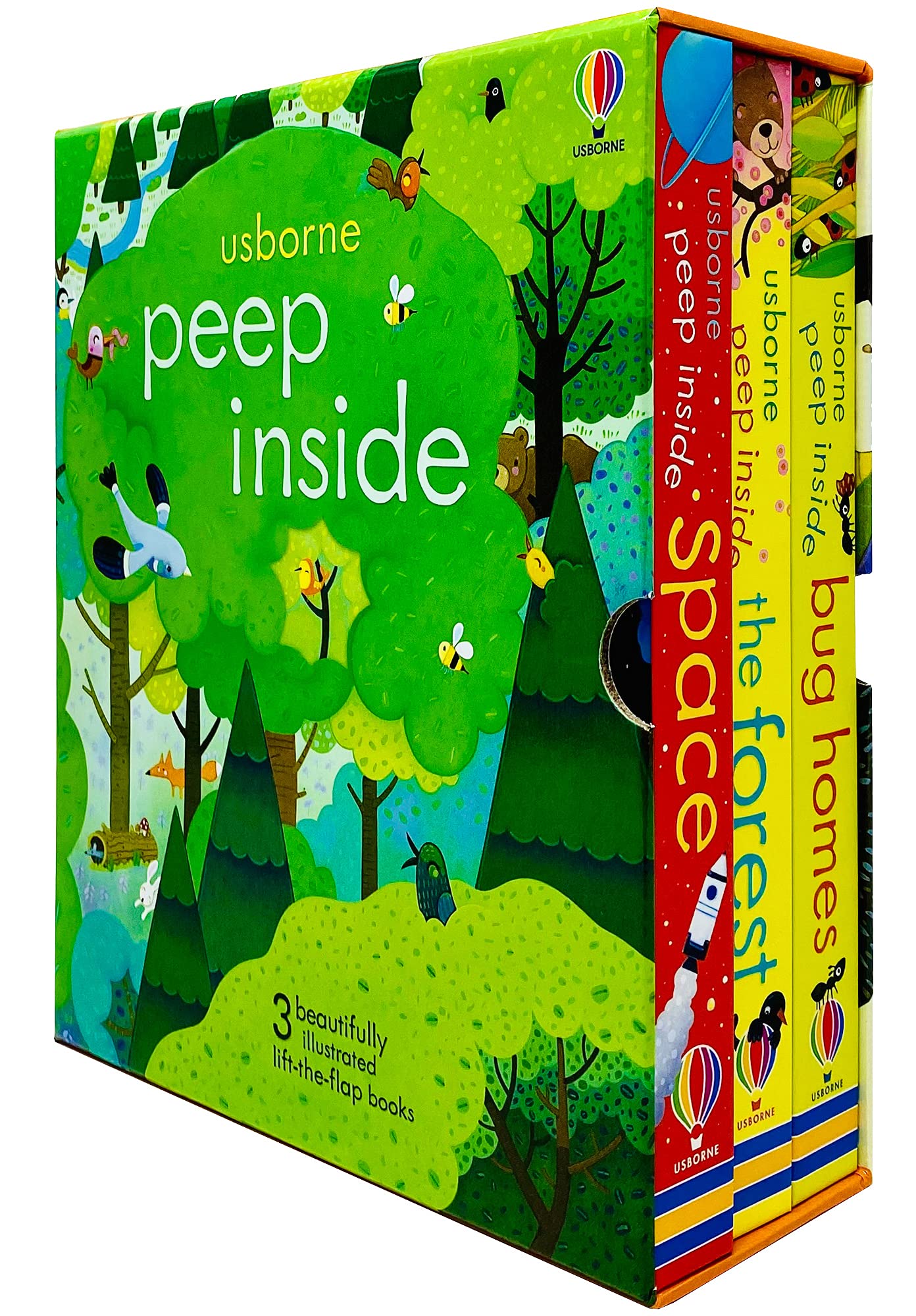 Usborne Peep Inside Lift-the-Flap Series 3 Books Collection Box Set (Space, The Forest & Bug Homes) Education