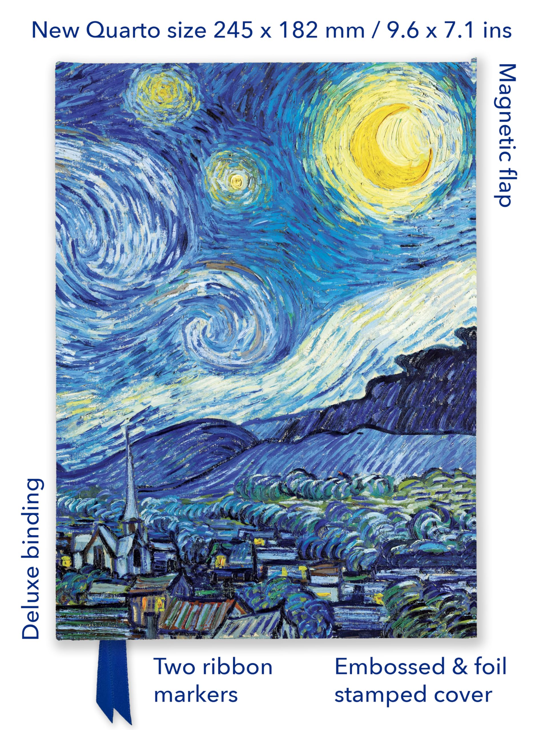 Premium Notizbuch Quartformat: Vincent van Gogh, Sternennacht: Unser hochwertiges, liniertes Blankbook mit festem, künstlerisch geprägtem Einband und ... Quartformat Notizbuch mit Magnetverschluss) Media & Communication