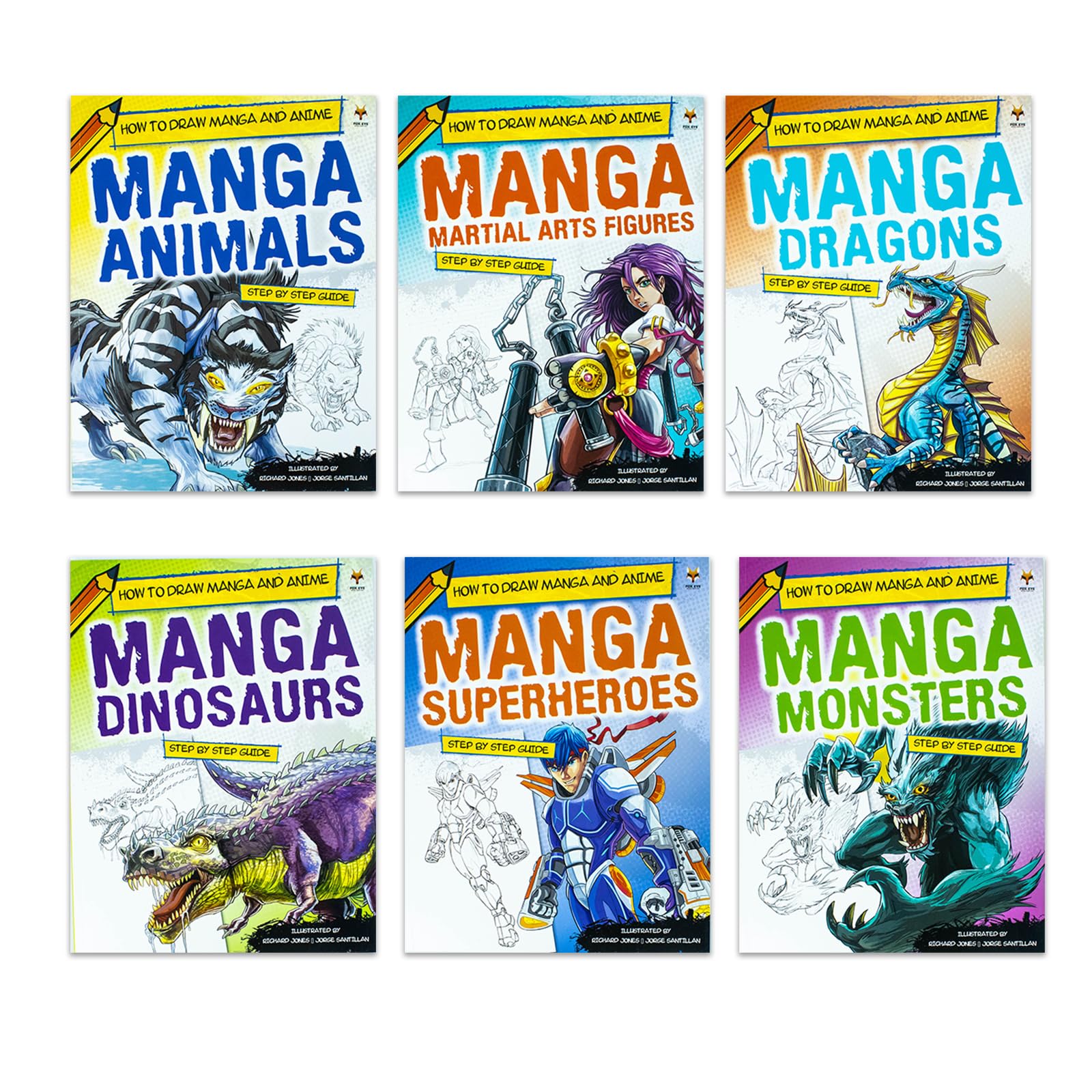 Step By Step Guide How To Draw Manga and Anime For Beginners 6 Books Set Collection: (Animals, Dinosaurs, Dragons, Matiral Arts Figures, Monsters, Superheroes) Film, Art & Culture