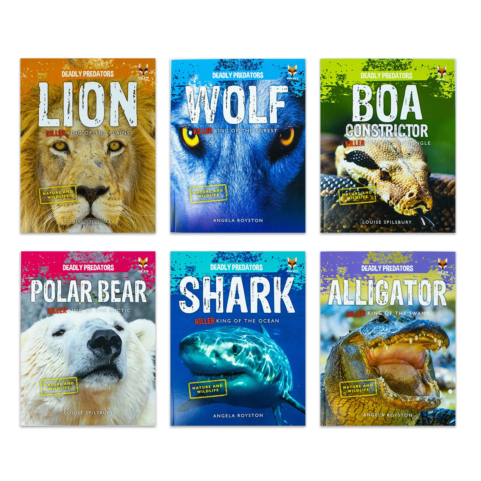 Deadly Predators Killer Kings of the Animal Kingdom 6 Books Set Collection: (Alligator, Boa Constrictor, Lion, Polar Bear, Shark, Wolf) Non-fiction
