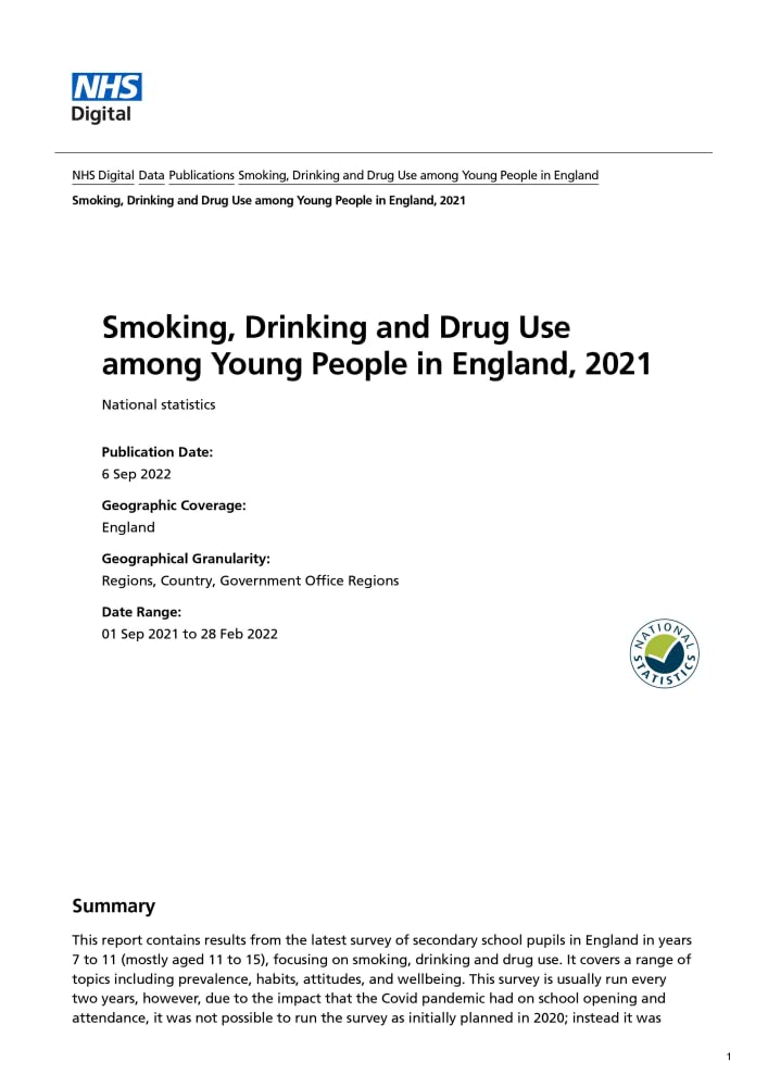 Smoking, drinking and drug use among young people in England in 2021: Including CD-ROM of data Reference Books