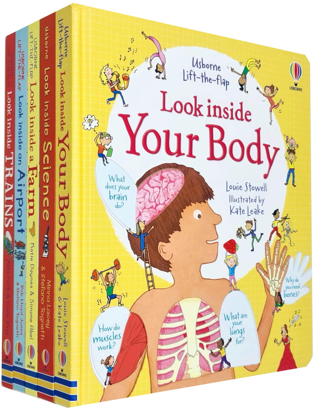 Usborne Lift the Flap Look Inside 5 Books Collection Set(Your Body, Science, Farm, Airport & Trains) Non-fiction