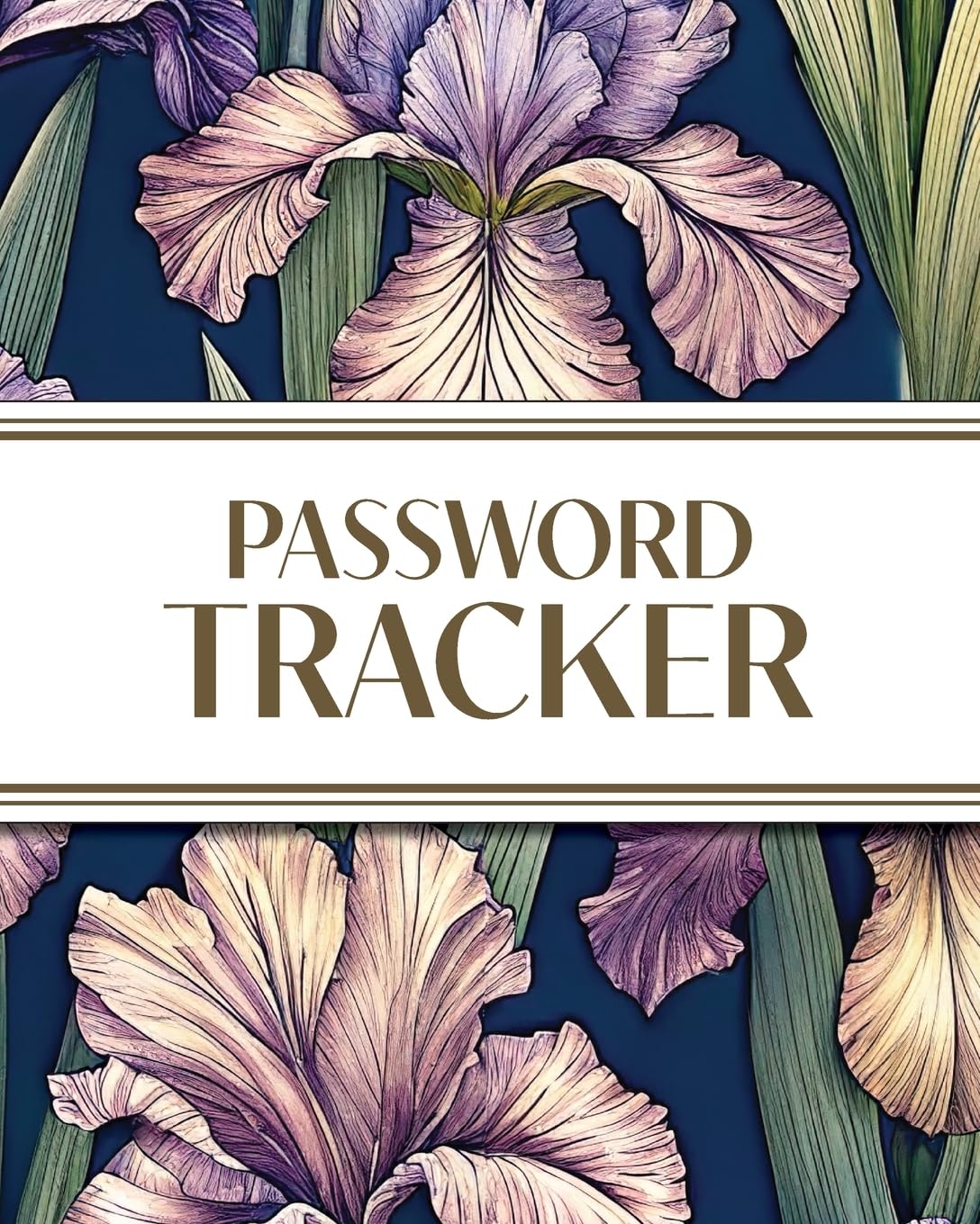 XL Large Print Password Tracker (Purple Irises on Navy) Computer Science