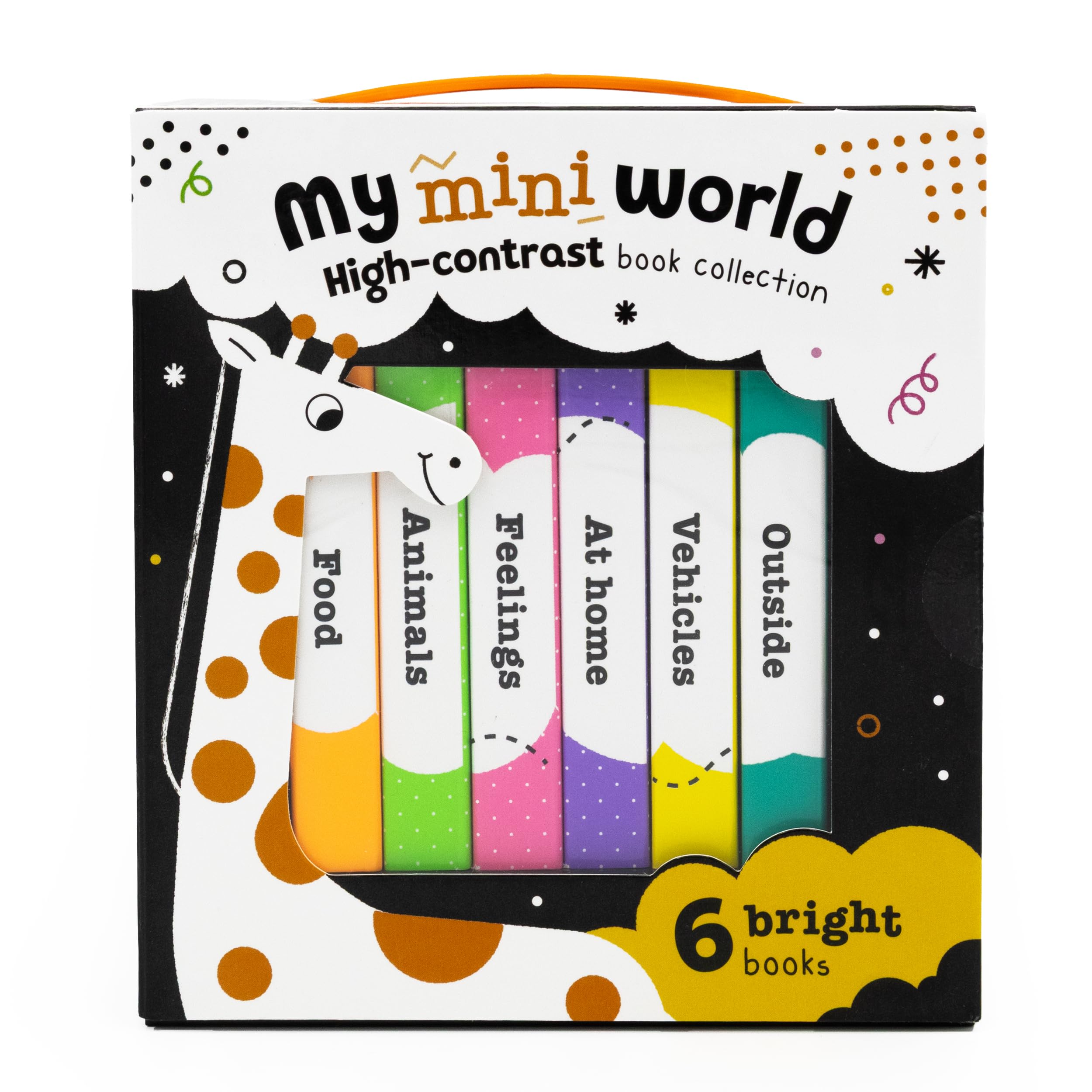 My Mini World – Box Set of 6 High-Contrast Mini Board Books | First Words & Vocabulary Builder for Babies | Animals, Vehicles, Feelings, Food, Outside & At Home | Durable Books with Carry Box book