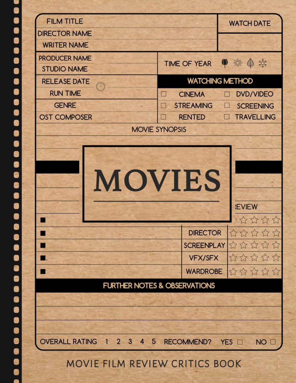 Movie Critic Film Review Book: Capture Every Critique. Ideal for Film Buffs, Popcorn Enthusiasts, Cinephiles, and Binge Watchers Film, Art & Culture