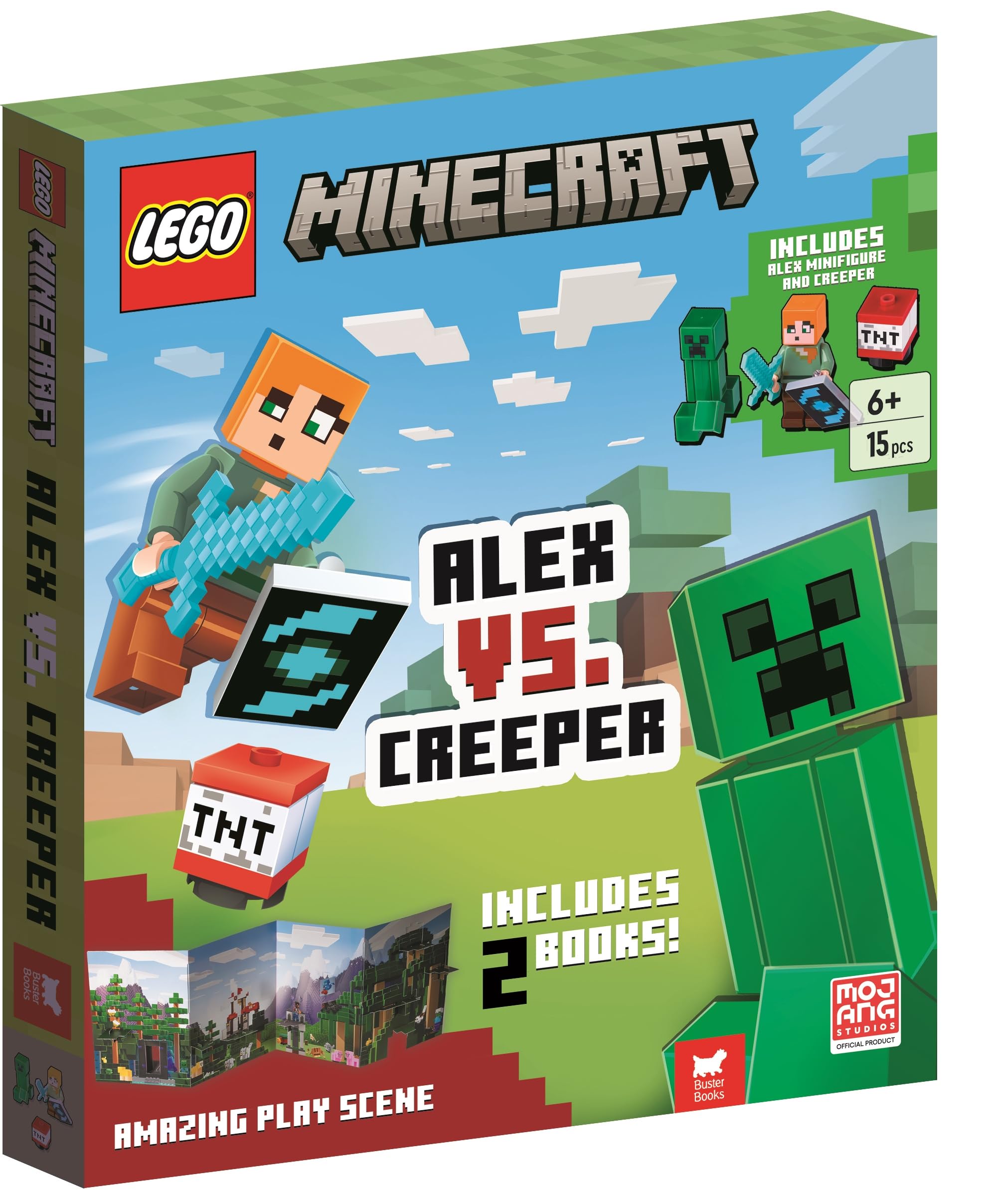 LEGO® Minecraft®: Alex vs. Creeper (with Alex minifigure, Creeper minibuild, LEGO pieces, 2 books and fold-out play scene) Tiptoi & Games