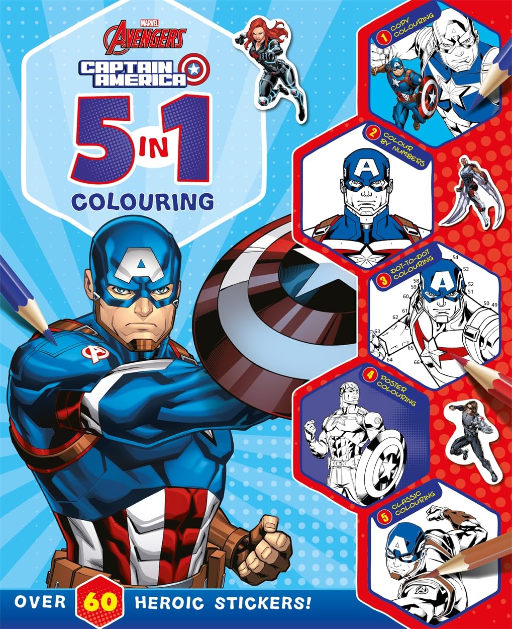 Marvel Avengers Captain America: 5 in 1 Colouring (With dot-to-dot, colour-by-numbers, copy colouring, and more!) Novels & Short Stories