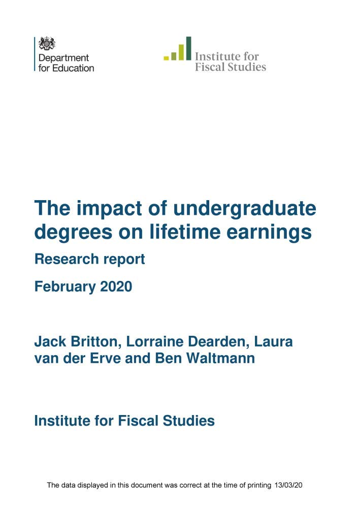 DFE-RR974 The impact of undergraduate degrees on lifetime earnings Books