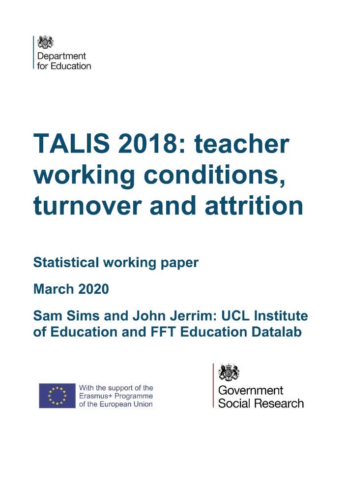 DFE-RR977 TALIS 2018: teacher working conditions, turnover and attrition. Statistical working paper Books
