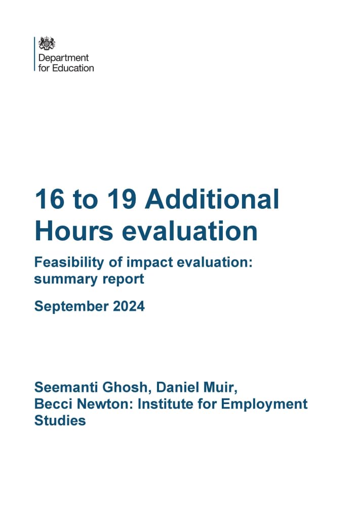 DFE-RR1457 16 to 19 Additional Hours evaluation. Feasibility of impact evaluation: summary report. September 2024 Books