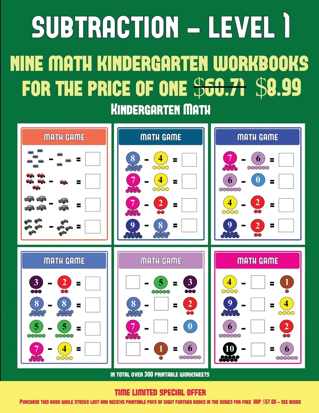 Kindergarten Math (Kindergarten Subtraction/taking away Level 1): 30 full color preschool/kindergarten subtraction worksheets that can assist with ... 8 additional PDF books worth $60.71) book