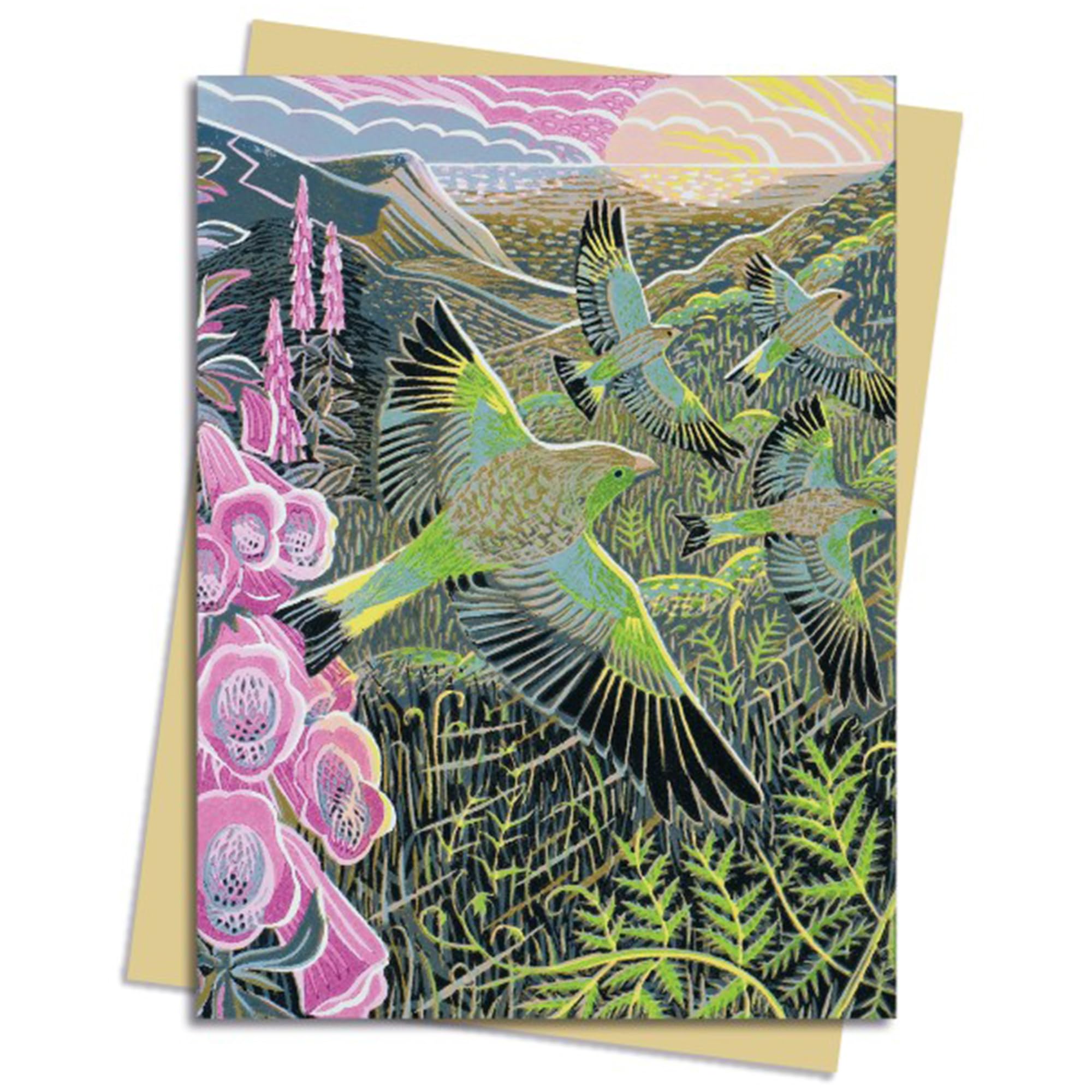 Annie Soudain: Foxgloves and Finches Greeting Card (Greeting Cards) Film, Art & Culture