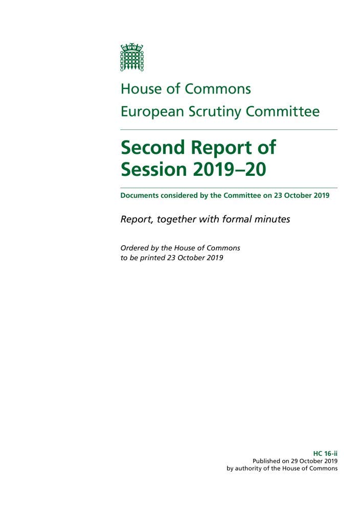 European Scrutiny Committee 2nd Report of Session 2019 (House of Commons Paper) HC 16-ii Books