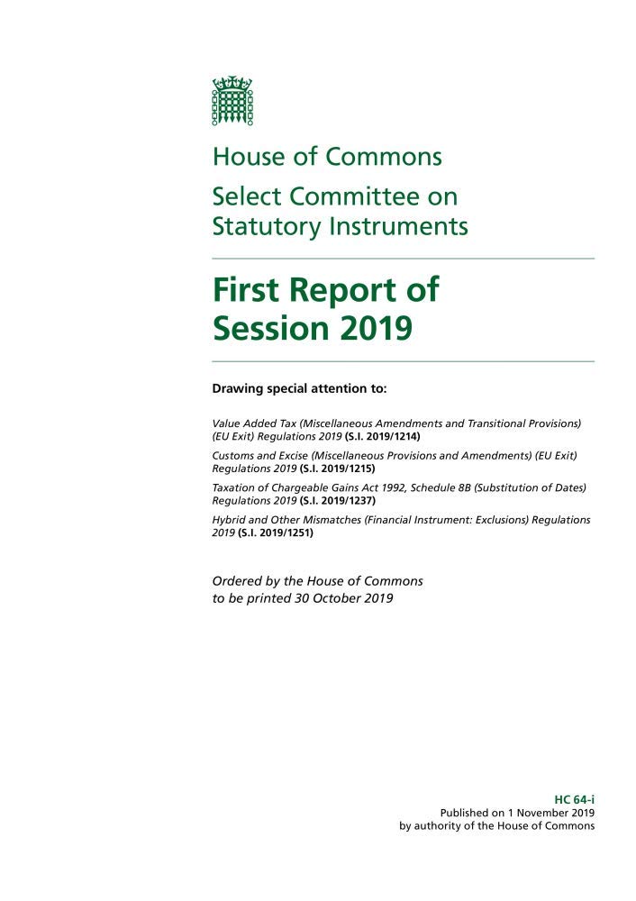 Statutory Instruments Committee 1st Report of Session 2019 (House of Commons Paper) HC 64-i Books