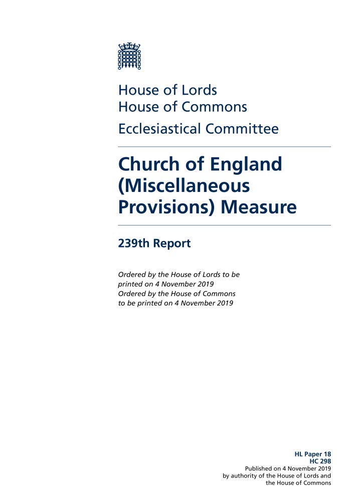 Ecclesiastical Committee 239th Report. Church of England (Miscellaneous Provisions) Measure (House of Commons Paper) HC 298 Books