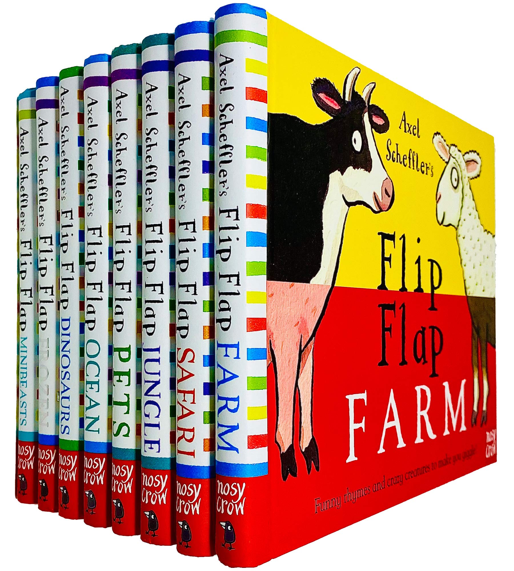 Axel Schefflers komplettes Flip Flap Series 8-Bücher-Sammlungsset (Bauernhof, Safari, Dschungel, Haustiere, Ozean, Dinosaurier, Frozen & Minibeasts) Fiction