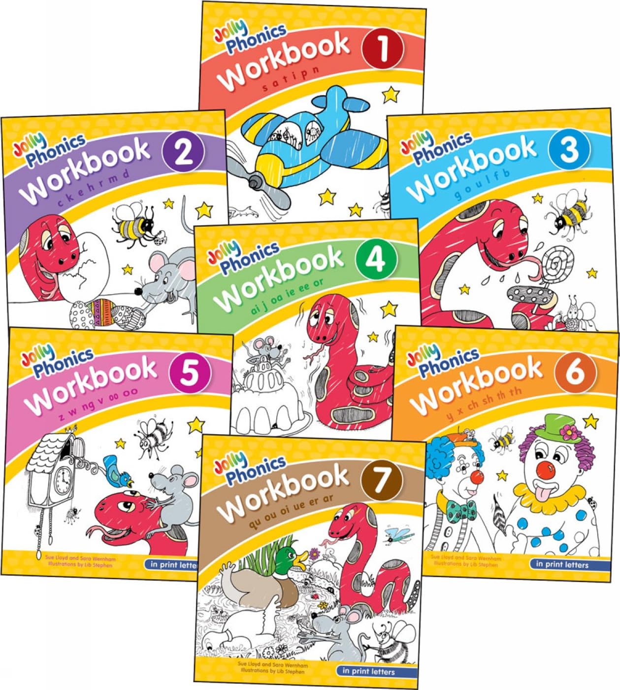 Jolly Phonics Workbooks 1-7 in Print Letters: In Print Letters Reading Aloud & Learning to Read
