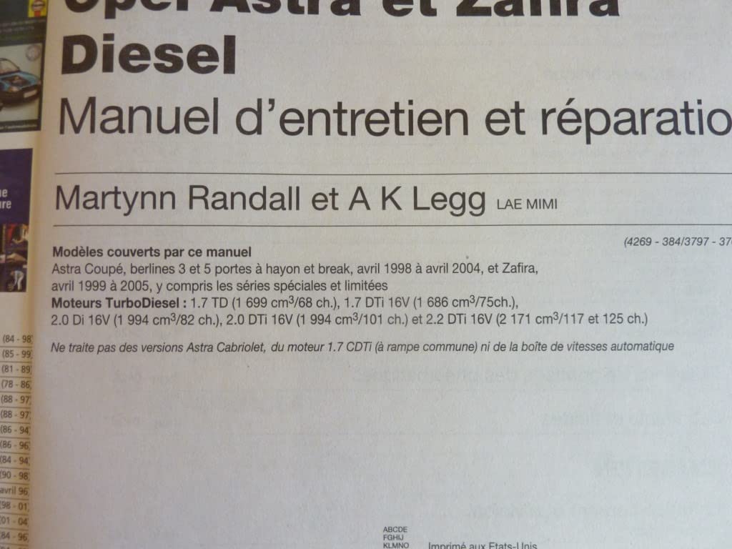 Opel Astra & Zafira Diesel (99 - 05) Leisure, Home & Garden
