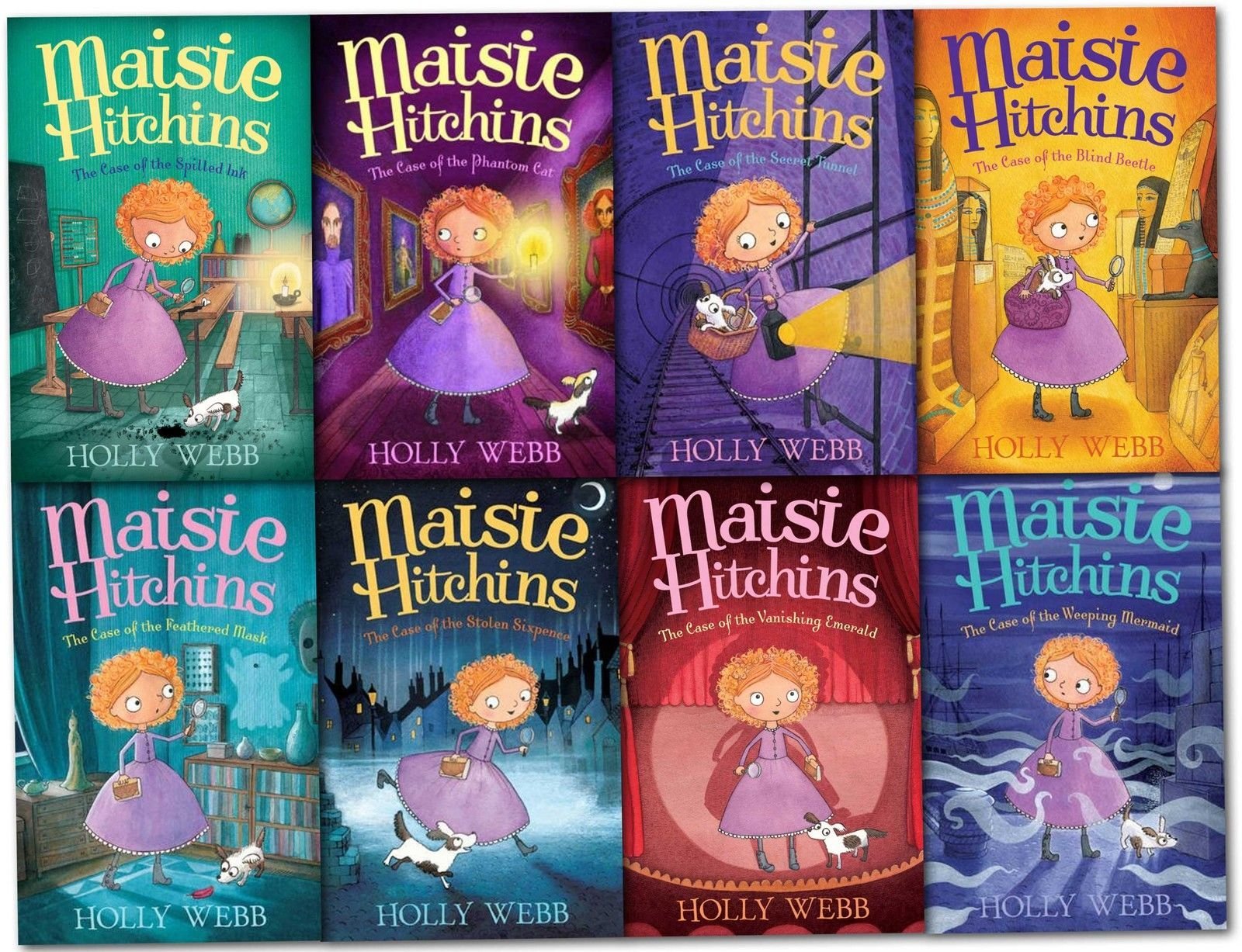 Holly Webb Maisie Hitchins Series Collection 8 Books Set (The Case of the Stolen Sixpence, Feathered Mask, Secret Tunnel, Blind Beetle, Weeping Mermaid, Phantom Cat, Spilled Ink, Vanishing Emerald) Books